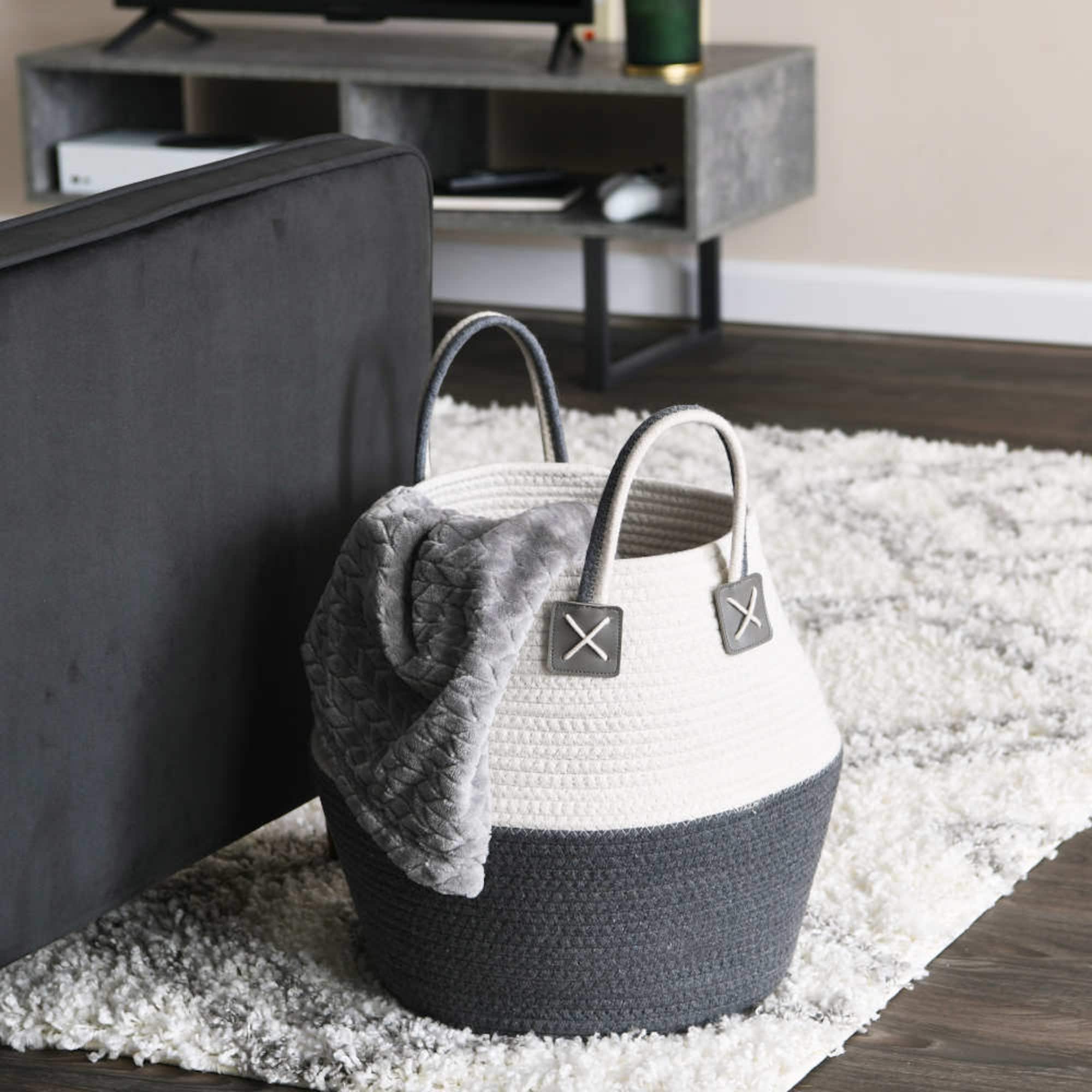 Household Essentials 15" Black & Ivory Bono Rope Basket